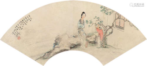 沈心海（1855～1941） 随园诗意图 镜框 设色纸本