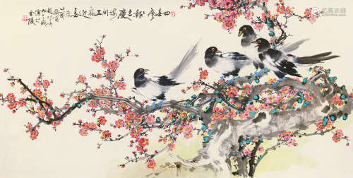 赵松泉（1914～2012） 乙酉（2005）年作 四喜报吉 镜片 设色纸本