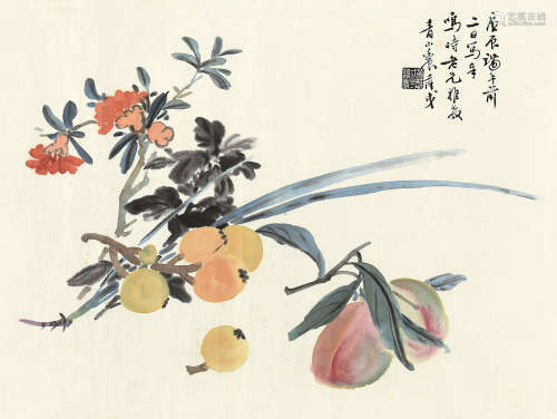 黄葆戊（1880～1968） 庚辰（1940）年作 蔬果图 镜片 设色纸本