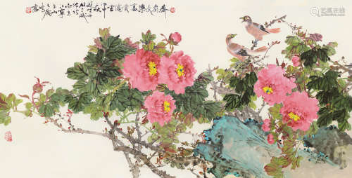 赵松泉（1914～2012） 甲申（2004）年作 齐眉长乐富贵满堂 镜片 设色纸本