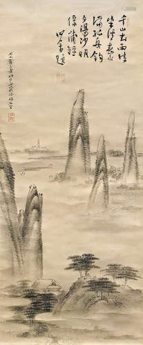溥儒（1893～1966）月舟（民国） 千山春雨晴 立轴 水墨纸本