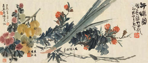 蒲华（1839～1911）孙三友汪琨（1877～1946）黄俊（生卒年不祥）吕丕英（民国） 己酉（1909）年作 午瑞图 立轴 纸本