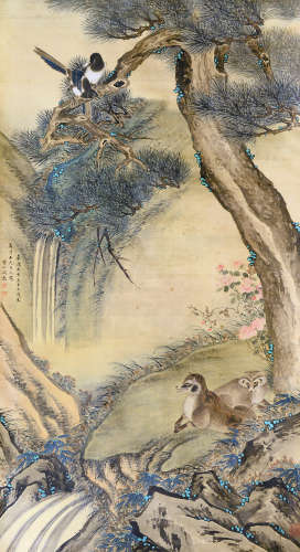 关岚（1758～1844） 乙亥（1815）年作 禽趣图 立轴 设色纸本