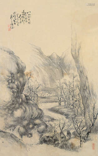 李耕（1885～1964） 门前九曲昆仑水 镜框 水墨纸本