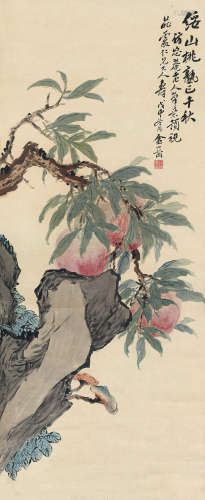 金心兰（1841～1925） 戊申（1908）年作 桃熟千秋 立轴 设色纸本