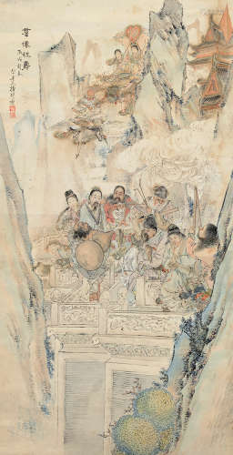徐砚（1866～1954） 丙戌（1946）年作 群仙祝寿 立轴 设色纸本