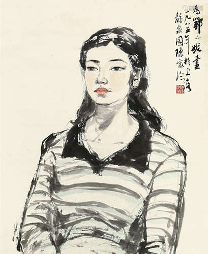 陈家泠（b.1937） 乙丑（1985）年作 小妮画像 立轴 设色纸本