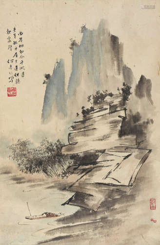 何勇仁（1901～1987） 曲岸烟湖月 镜片 设色纸本