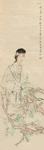 倪墨畊（1855～1919） 己卯（1879）年作 仕女图 屏轴 设色纸本