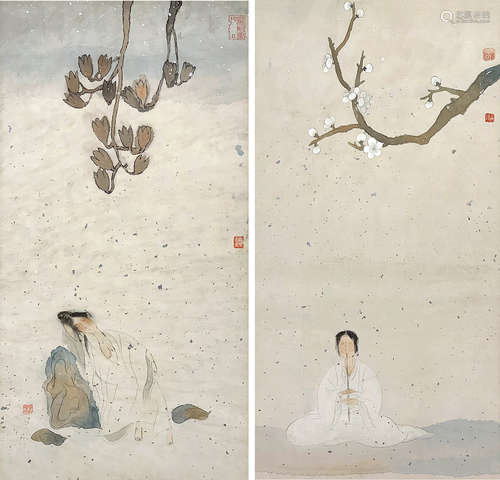 李璋（b.1960） 仕女 （二幅） 镜片 设色纸本