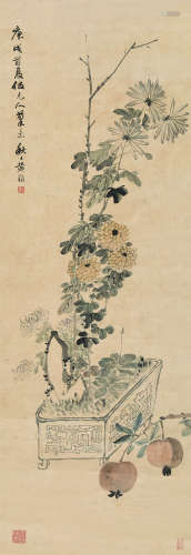 黄鞠（1796～1860） 庚戌（1850）年作 菊榴图 立轴 设色纸本