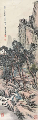 张锵（1882～1964） 夏山交谈 立轴 设色纸本