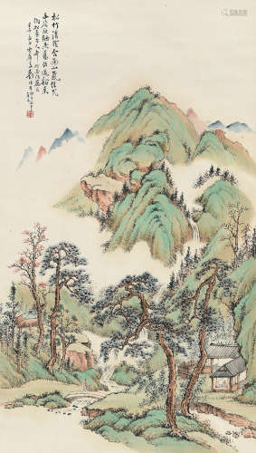 袁培基（1856～1943） 壬午（1942）年作 青山幽居 立轴 设色纸本