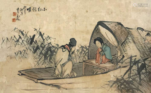 李霞（1871～1938） 小红低唱 镜框 设色纸本