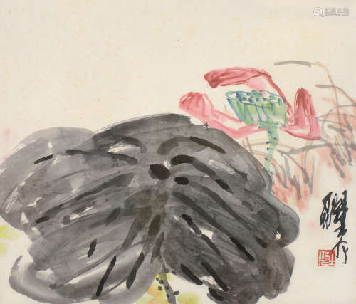 沈耀初（1907～1990） 莲蓬 镜框 设色纸本