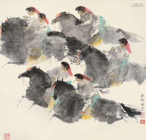 马西光（b.1932） 甲戌（1994）年作 牧马图 镜片 设色纸本