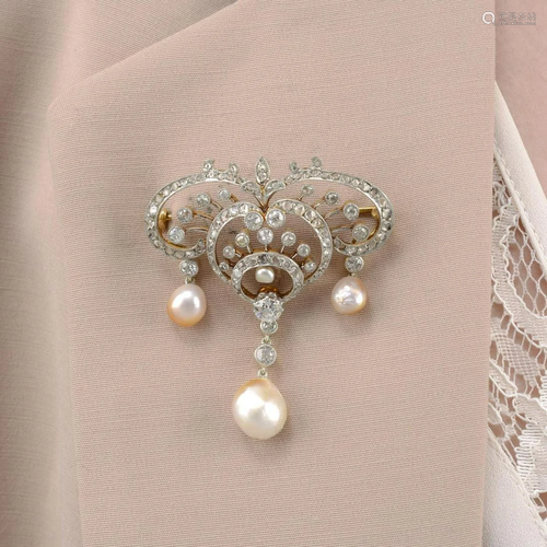 An early 20th century natural pearl and vari-cut