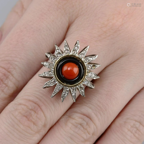 A mid 20th century coral, onyx and diamond sta…