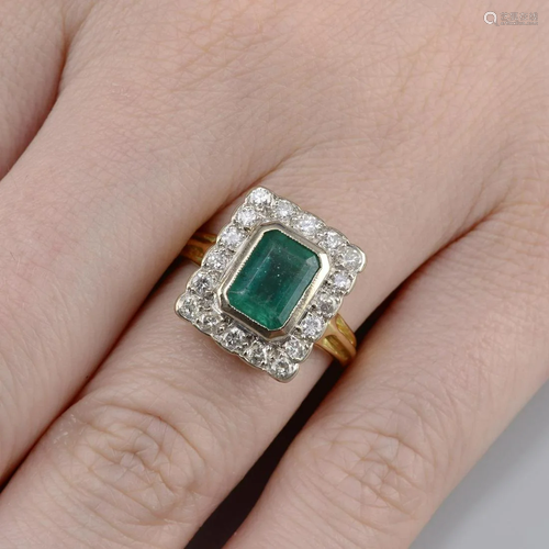 An 18ct gold emerald and brilliant-cut diamond clu…