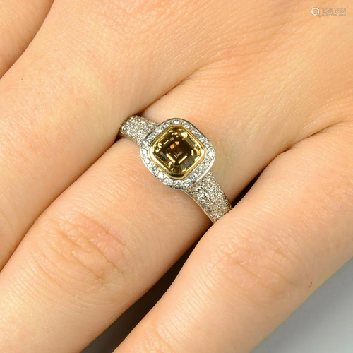 A square-shape 'brown' diamond and pave-set diamond