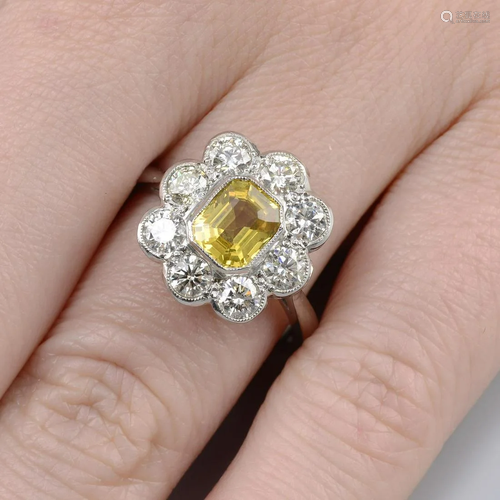 A yellow sapphire and brilliant-cut diamond floral