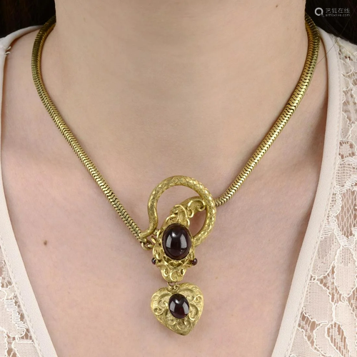 A mid to late 19th century garnet snake neckla…