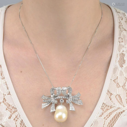 A mid 20th century vari-cut diamond and cultured pearl