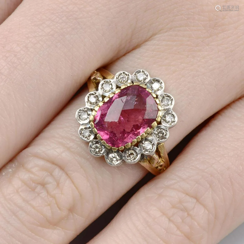 A pink tourmaline and brilliant-cut diamond cluster