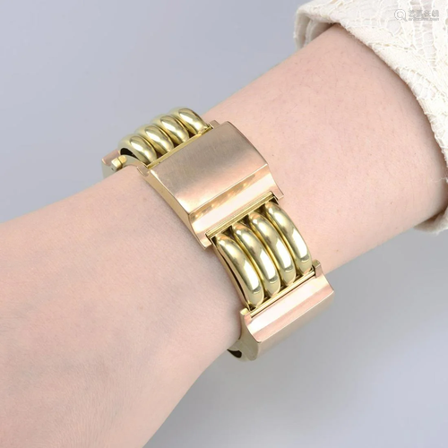 A mid 20th century 14ct gold bi-colour tank bracelet.