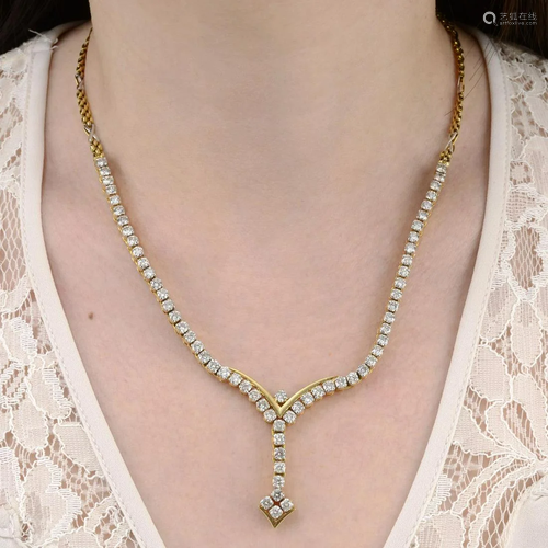 A brilliant-cut diamond necklace, with bi-colour