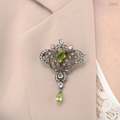 A mid 20th century peridot and rose-cut diamond