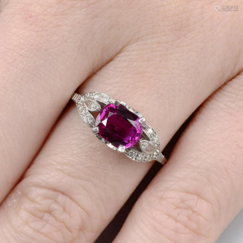 A Burmese ruby dress ring, with brilliant-cut diamond