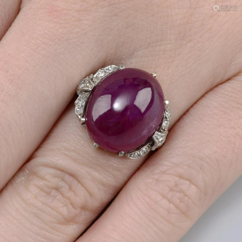 A mid 20th century platinum ruby cabochon and …