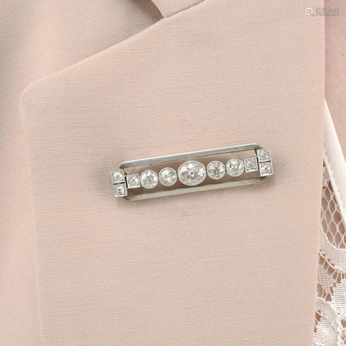 An Art Deco old-cut diamond bar brooch.Estimate…