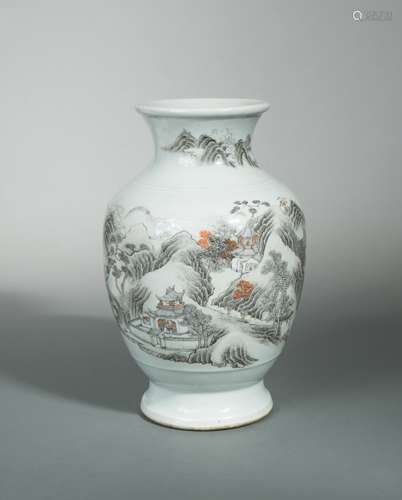 A Chinese Grisaille-decorated Landscape vase, Republic Period,