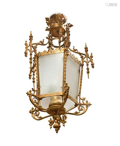 A gilt brass hall lantern,