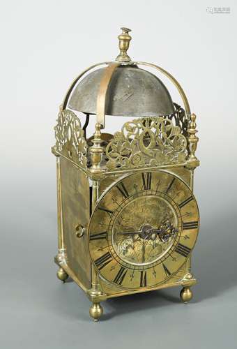 A brass lantern clock signed 'John Spershott Tetchfield', late 17th Century,