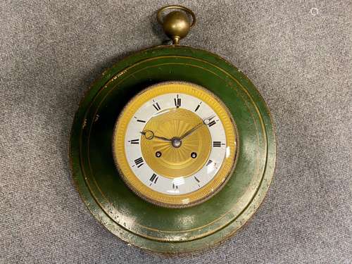 A French 19th century circular tole case wall clock,