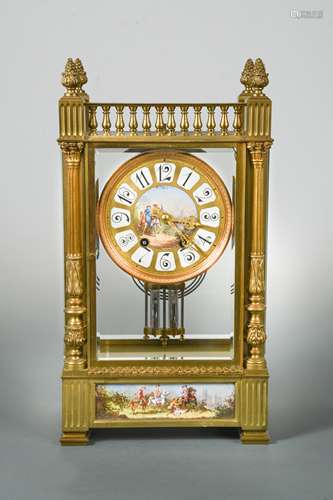 A French gilt bronze four glass mantel clock, late 19th century,