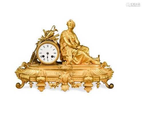 A French Louis XVI style gilt metal mantel clock,