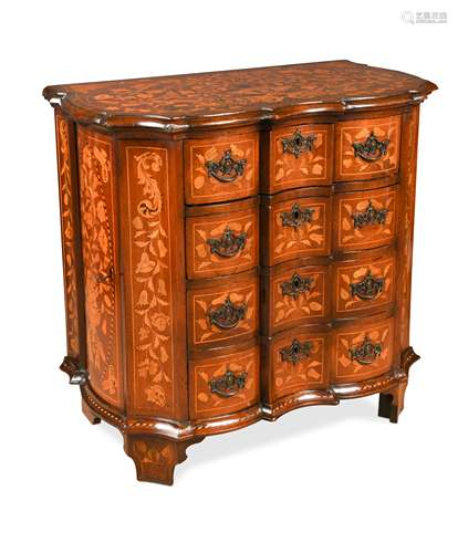 A Dutch marquetry chest of drawers, 18th century,