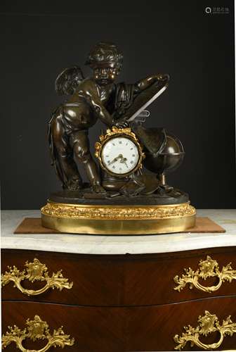 An imposing 19th century French bronze table clock,