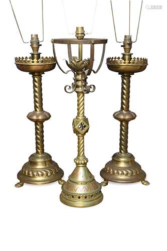 A bronze table lamp in the manner of Pugin, 19th century,