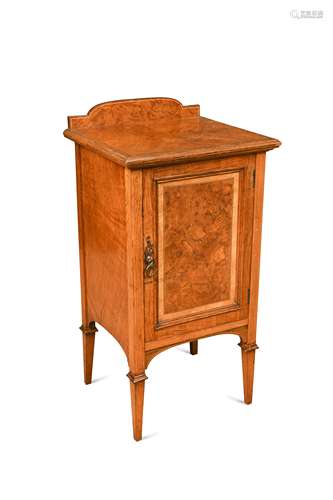 A late-Victorian burr and pollard-oak bedside cupboard,