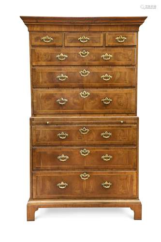 A walnut chest on chest, 18th century,