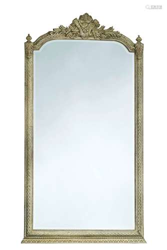 A large French grey painted wall mirror, 20th century,