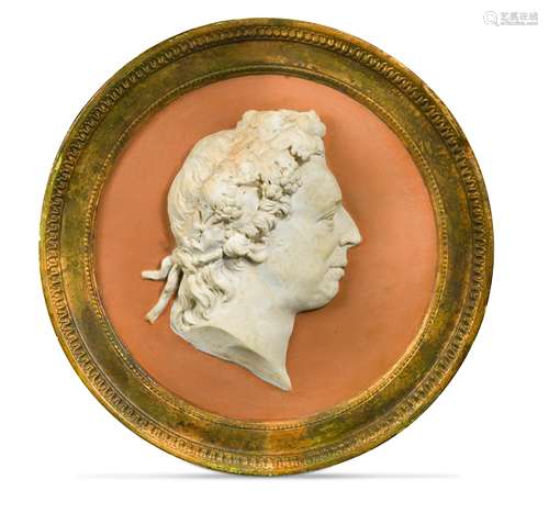 A plaster relief portrait roundel, 19th century,