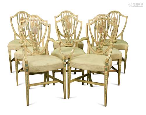 A set of eight 18th century style painted dining chairs, 20th century,