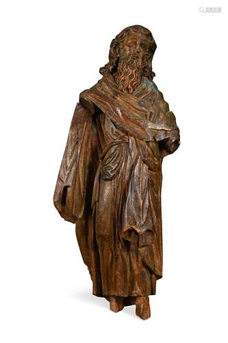 A pine carving of a saint, probably 17th century,