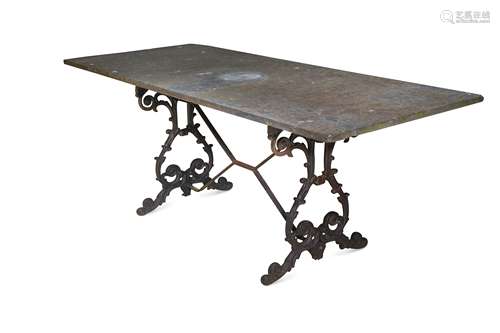 A slate-topped garden table,